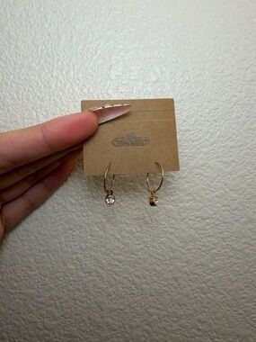 Gold Hoop Earrings with Clear Crystal & Star Charm - Women Jewelry